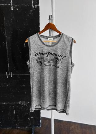 Diesel industry mens gray adamy beach sleeveless tank top center logo сіра майка з логотипом