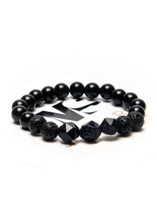Браслет dms jewelry з агата, лави, авантюрину poligon triple dark