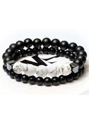 Двойной браслет dms jewelry из шунгита, гематита, кахолонга men's white style