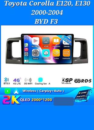 Магнитола 2k android toyota corolla e120, e130, byd f3, 4/32, 8 ядер, carplay, слот под сим-карту + рамка!