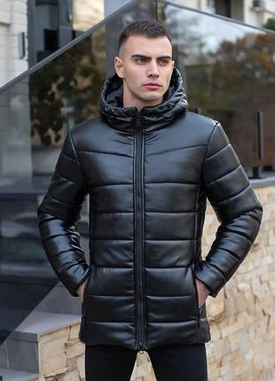 Шкіряна зимова куртка black