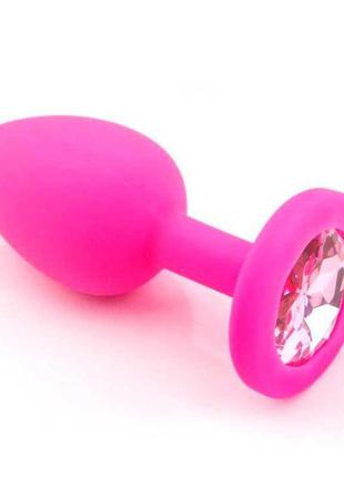 Силіконова анальна пробка з кристалом - рожевий - 3.5*8 см - анальні іграшки