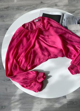 Малиновий топ блуза з широкими обʼємними  рукавами атлас сатин