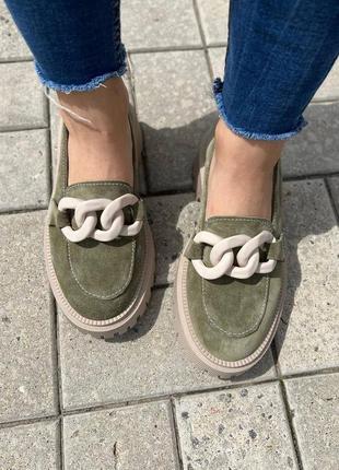 36-41 рр лоферы натуральная замша/кожа черные, бежевые, голубые, красные