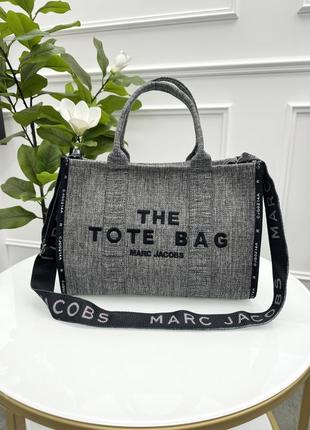 Жіноча сумка марк джейкобс, шопер, сірого кольору, текстильна marc jacobs tote bag