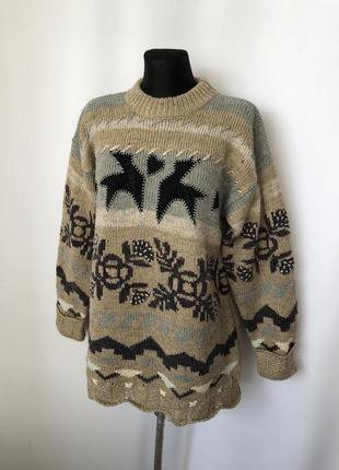 Кофта винтаж джемпер свитер бежевый 90е с узором с орнаментом женский аппликация nuova moda1 фото