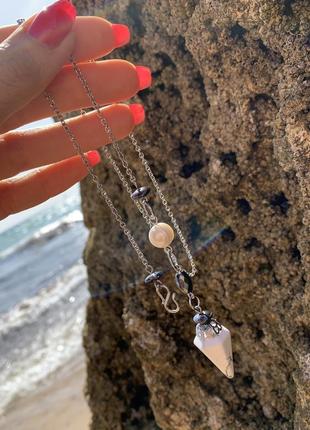 Подвеска - маятник из натурального жемчуга и магнезита ′подсознание′