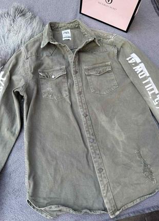 Джинсовая милитари рубашка zara