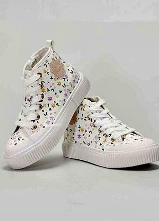 Кеды высокие из кожзама с цветочным принтом и толстой подошвой kiabi (франция)