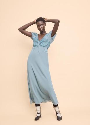 Довга сукня жіноча блакитна з бісером zara new