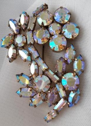 Велика вінтажна брошка чохословаччина, аб ефект, aurora borealis