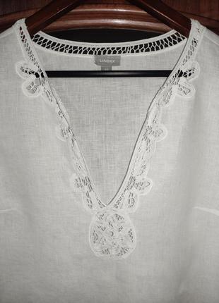 Белоснежная льняная рубашка / блуза с кружевом lindex (100% лен, кружево)7 фото