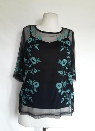 Жіноча чорна блуза, блузка сітка з вишивкою1 фото