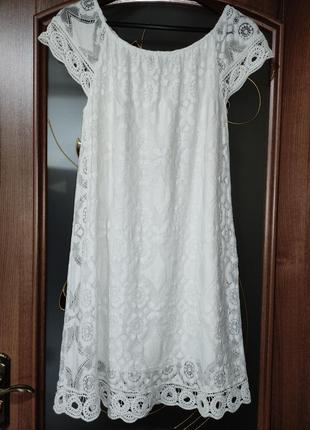 Білосніжне ажурне / мережеве плаття / сукня today (італія) бавовна, віскоза2 фото