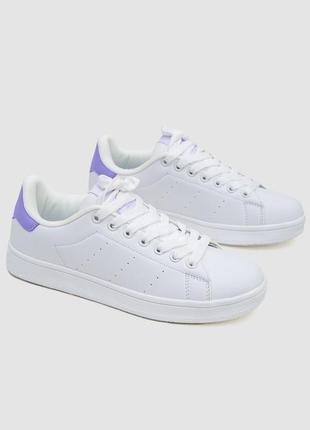 Кроссовки женские на шнурках, цвет бело-фиолетовый, 248rh187-43 фото