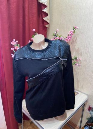 Женский утепленный свитшот с вставкой кожзам xl