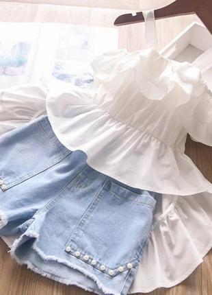 Детский летний костюм с джинсовыми шортами и майкой