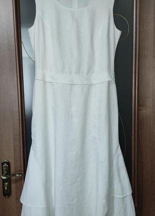 Белоснежное льняное платье-миди betty barclay (100% лен)1 фото