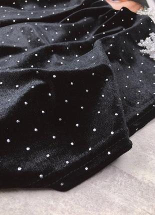 Розкішна чорна оксамитова міні сукня сукня з коротким рукавом3 фото