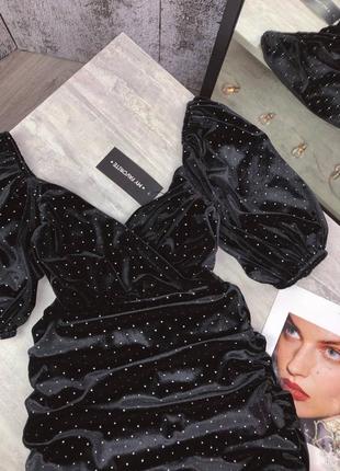 Розкішна чорна оксамитова міні сукня сукня з коротким рукавом5 фото