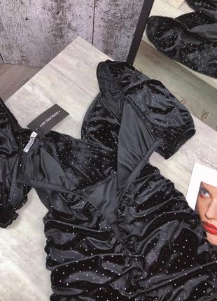 Розкішна чорна оксамитова міні сукня сукня з коротким рукавом7 фото