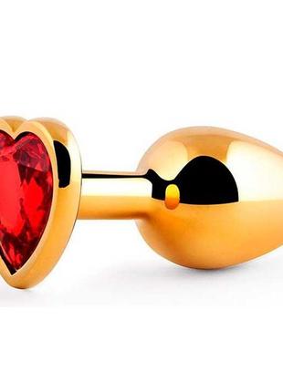 Золота анальна пробка з кристалом серце - 9*4 см (l) — анальні іграшки