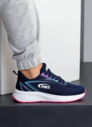 Молодежные кроссовки в спортивном варианте из текстиля, синие с розовым (фуксия) для бега, зала летн6 фото