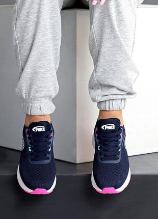 Молодежные кроссовки в спортивном варианте из текстиля, синие с розовым (фуксия) для бега, зала летн10 фото