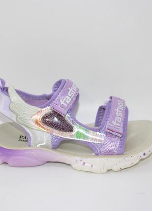 Дитячі стильні фіолетові босоніжки на липучках з крильцями3 фото