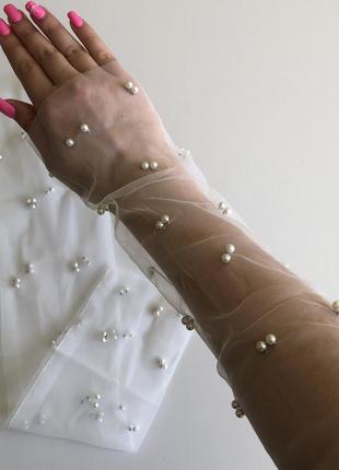 Фатинові нарукавники мітенки з перлинками митенки перчатки 789