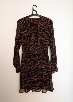 Платье платье h&amp;m коктейльное вечернее тигровое принт леопард короткий длинный рукав3 фото