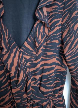 Платье платье h&amp;m коктейльное вечернее тигровое принт леопард короткий длинный рукав4 фото