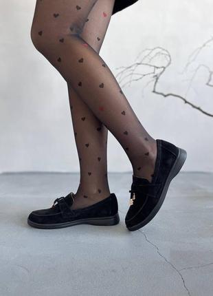 Туфли лоферы замш черные женские2 фото