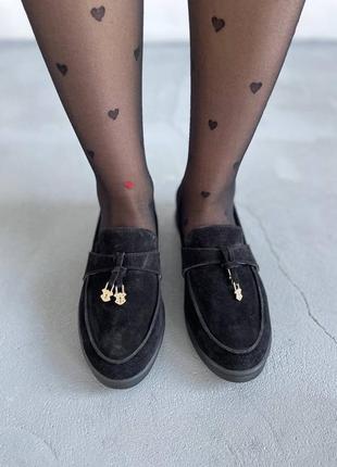 Туфли лоферы замш черные женские7 фото