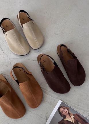 Сабо женские клоги замша натуральная шоколадные коричневые демисезон 145205