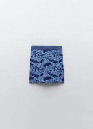 Трендовая новая синяя пушистая мини юбка в принт zara, p.s/m