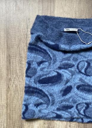 Трендова нова синя пухнаста мініспідниця в принт zara, p.s/m3 фото