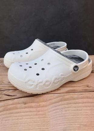Крокс бая клог білі з хутром crocs baya lined clog white