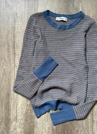 Стильный синий трикотажный свитер, реглан, кофта zara knit, p.xs/s3 фото