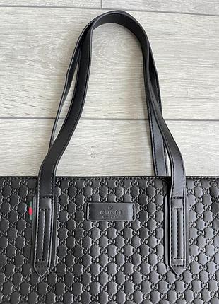 Женская черная сумка шоппер гуччи gucci black жіноча чорна сумочка