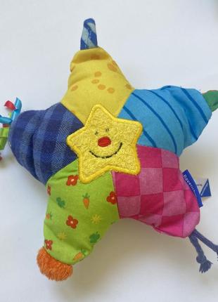 Мягкая игрушка погремушка разноцветная звезда звёздочка