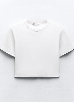 Новий базова біла футболка у рубчик zara