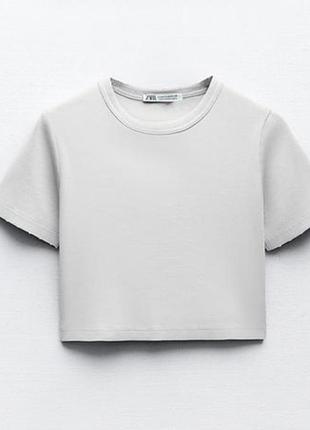 Новий базова світло сіра футболка у рубчик zara