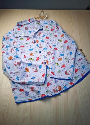 Сорочка піжама блакитна парасольки на ґудзиках сорочка бавовна 16 xxl xl