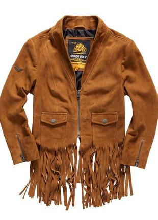 Кожаная женская байкерская куртка superdry neonomad fringe из замши