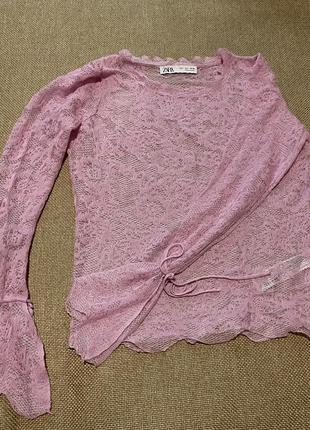 Прозрачный кружевной розовый топ фирмы zara
