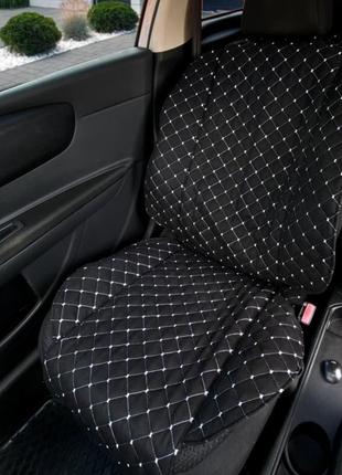 Накидка чохол на сидіння автомобіля з алькантари (еко-замша) широка чорна з білою прошивкою lux 1 шт2 фото