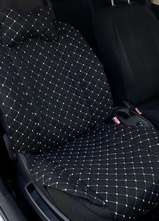 Накидка чохол на сидіння автомобіля з алькантари (еко-замша) широка чорна з білою прошивкою lux 1 шт3 фото