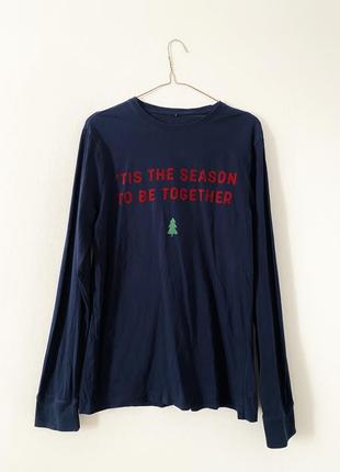 Темно-синій лонгслів новорічний з принтом ялинки george