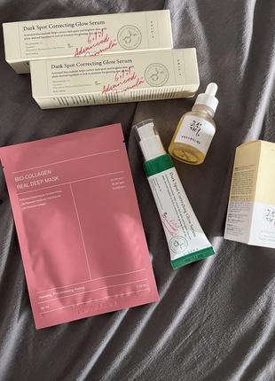 Зволожувальна колагенова маска, axis-y dark spot сиворотка, beaty of joseon сиворотка